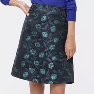 J Crew Floral Flat Front A-Line Lined Skirt Women’s Size 2 Black & Green